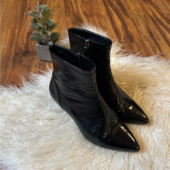 Rebecca Minkoff Shoes - Rebecca Minkoff Black Pleather Pointed Toe Stiletto Heeled Booties Black Size 9